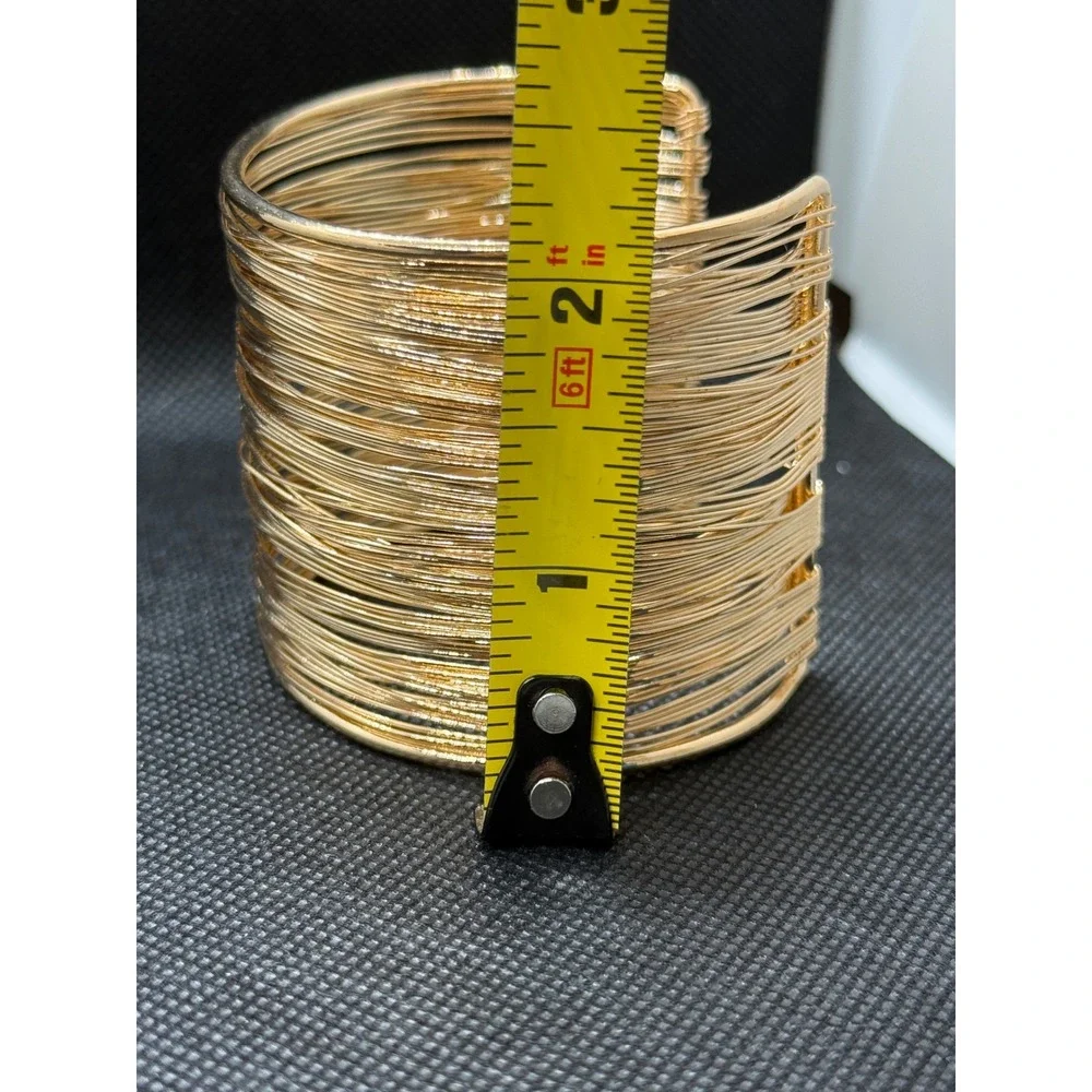 Gold Tone Multi Strand Wire Cuff Bracelet Wide Statement Layered Bangle Women